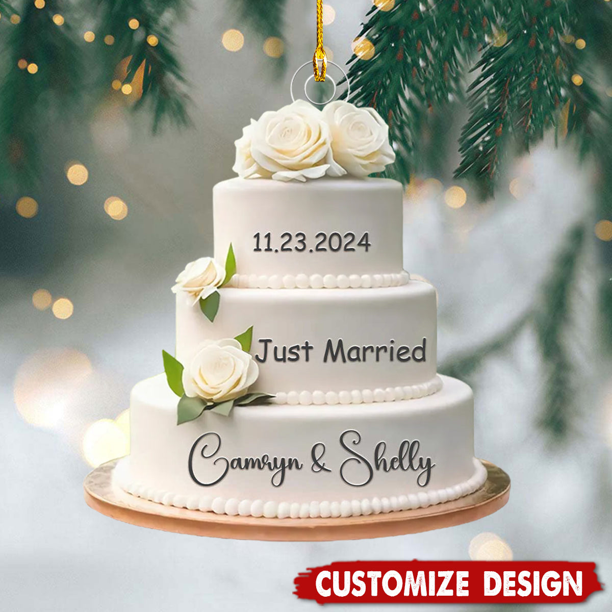 Wedding Cake Personalized Christmas Ornament - Newlywed Gift,Couple Gift