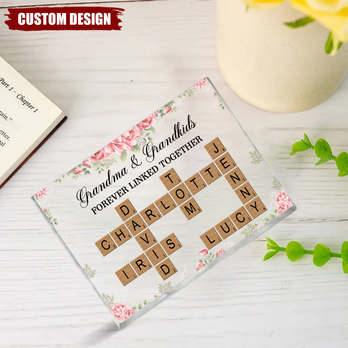 Grandma & Grandkids Forever Linked Together - Personalized Crossword Puzzle Acrylic Plaque