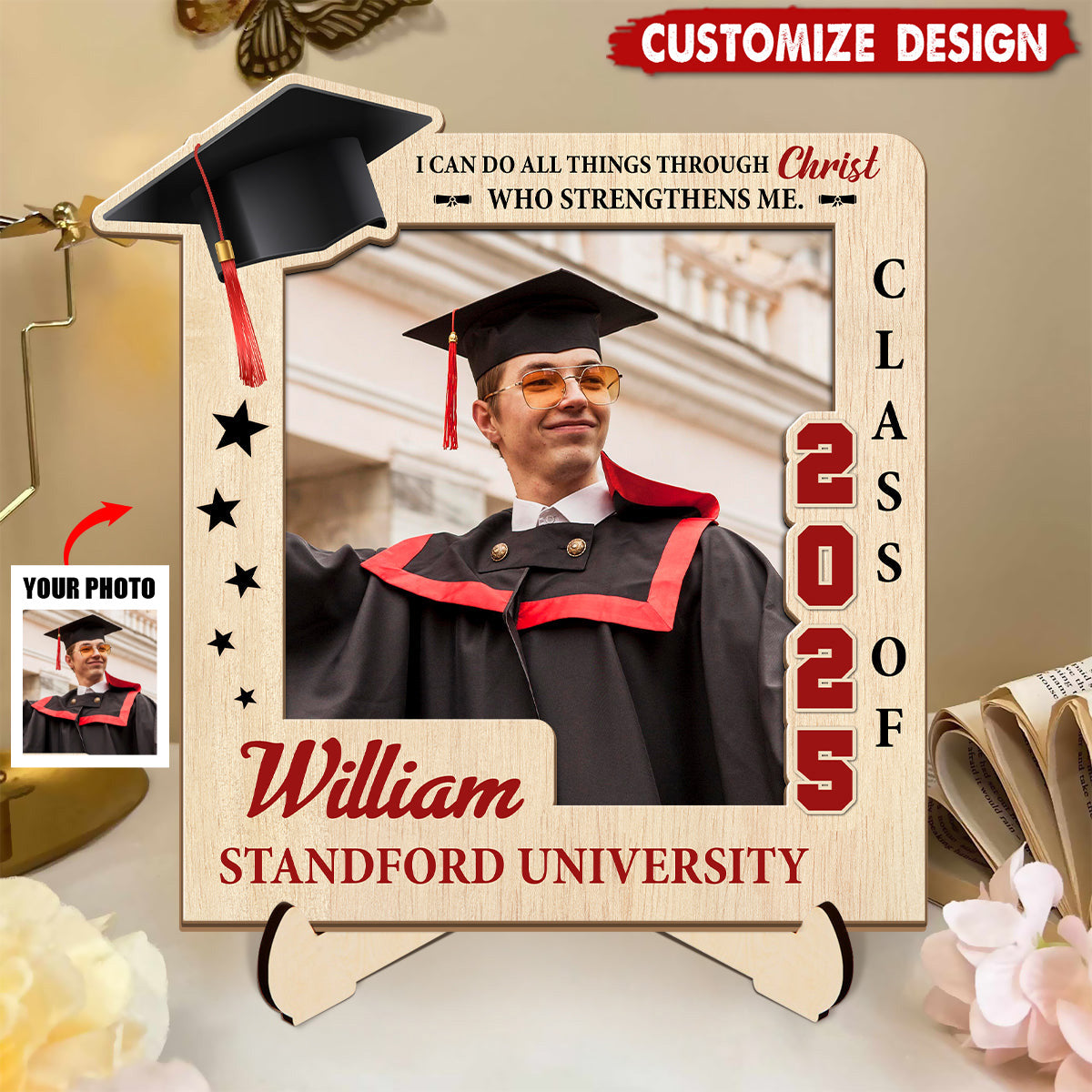 I Can Do All Things Through Christ  - Personalized 2-Layered Graduation Wooden Plaque