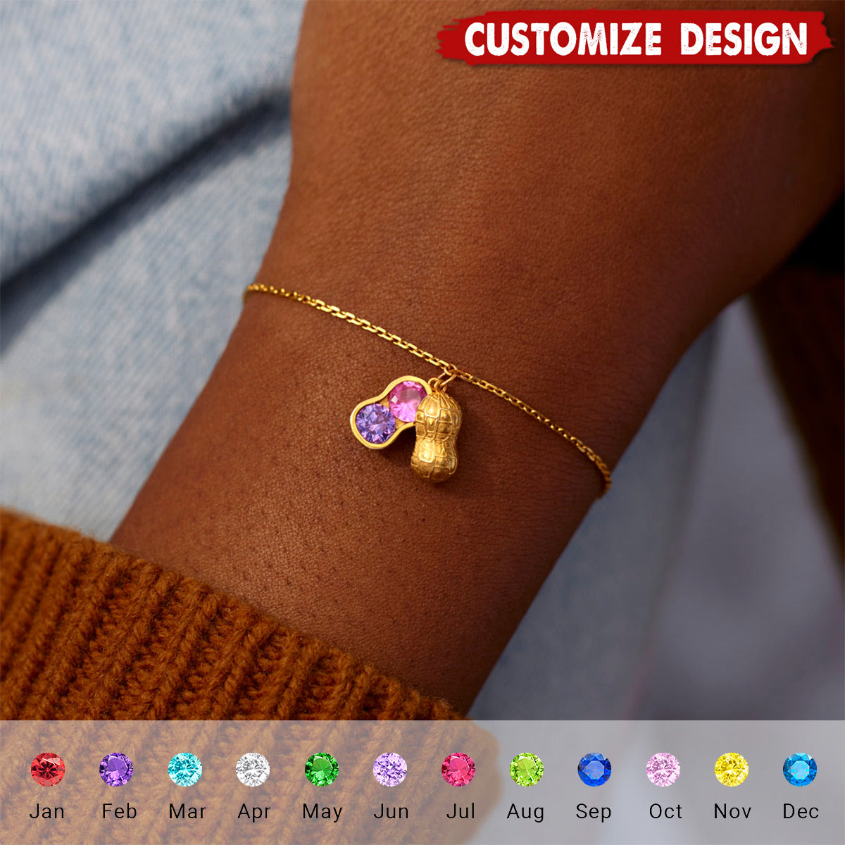 We Are Besties 2-4 Birthstone Peanut Bracelet - Gift For Friend