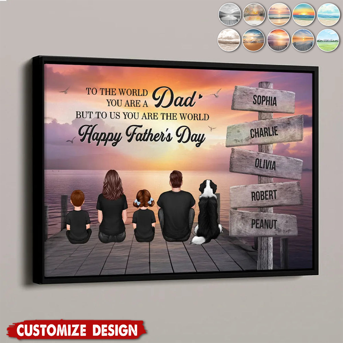 Personalized Back‑View Family Poster – Dad Is Our World - Birthday,Father's day Gift for Husband or Son