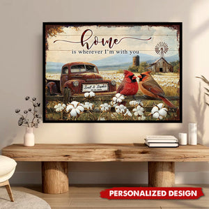 Rustic With Cardinals And Vintage Truck-Personalized Poster-Romantic Gift for Couples