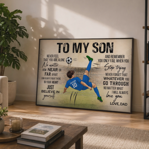 Personalized To My Son Soccer Canvas Poster, Custom Name & Jersey Number Sports Wall Art, Football Player Room Decor