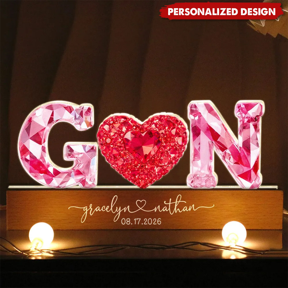 Couple Love Initial-Personalized Acrylic Block LED Night Light-Valentine's Day Gift