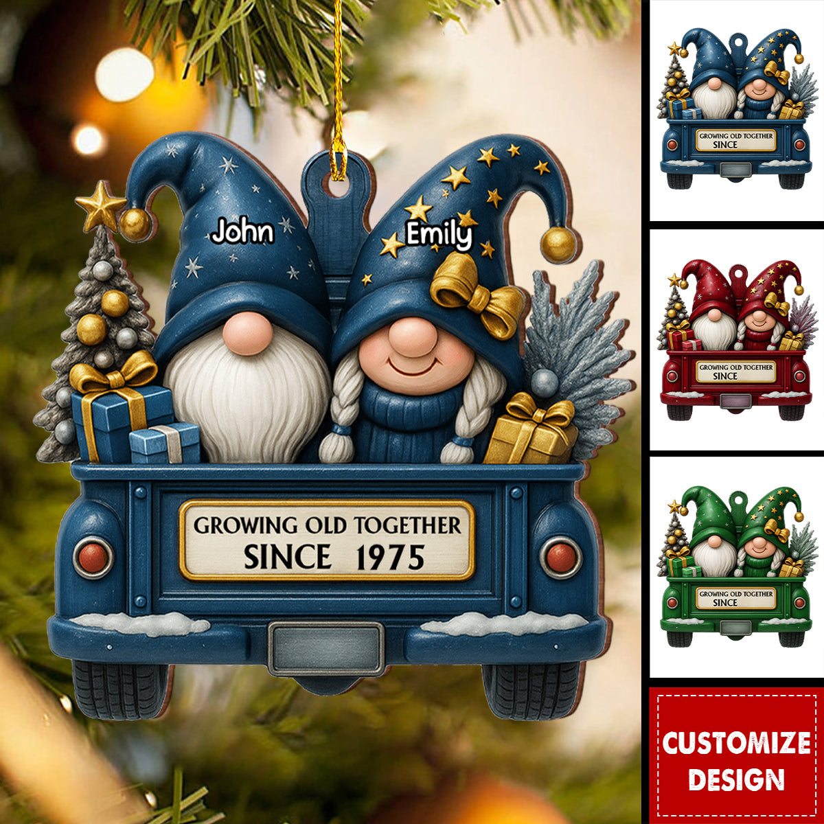 Growing Old Together-Personalized Wood Ornament-Gift for Couples and Parents