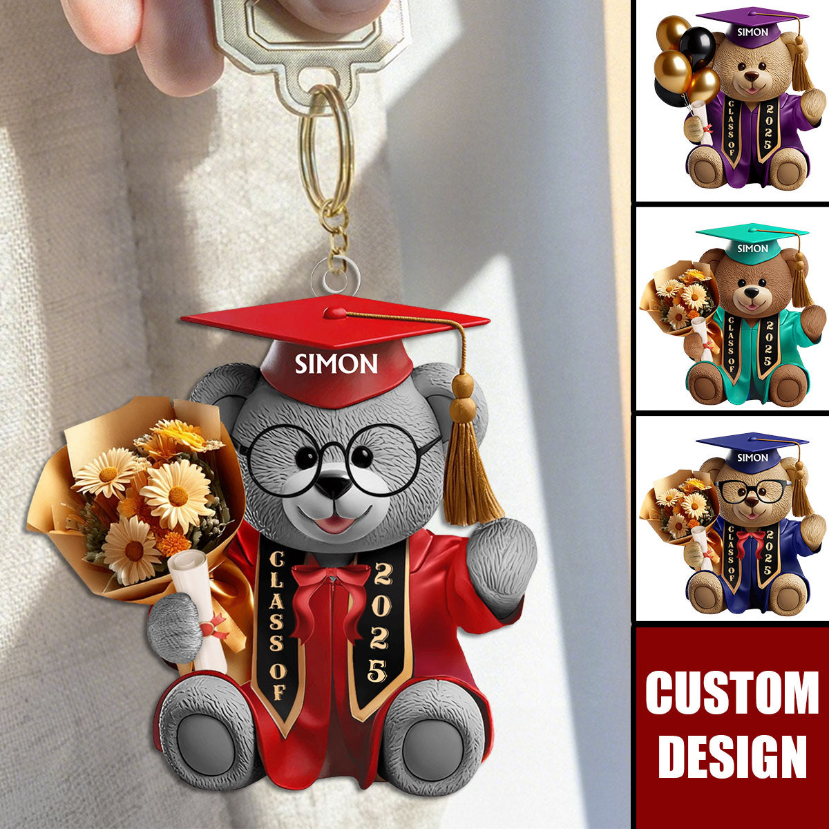 Graduation Bear - Personalized Keychain