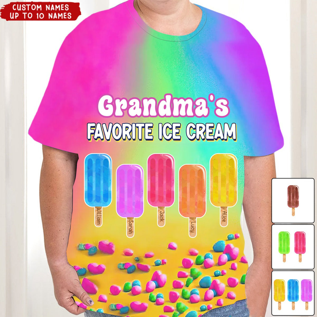 Personalized Grandma's Favorite Ice Cream AOP T-shirt - Gift Idea For Grandma/ Mother