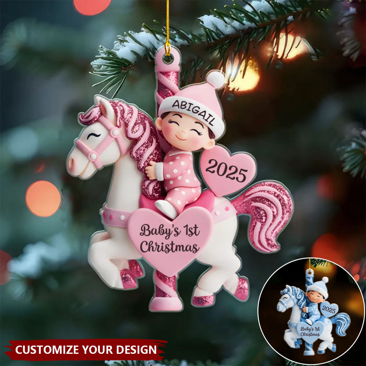 Personalized Christmas Baby Shower Acrylic Ornament, Gender Reveal Gifts For New Moms, New Dads, New Parents - Love At First Sleigh