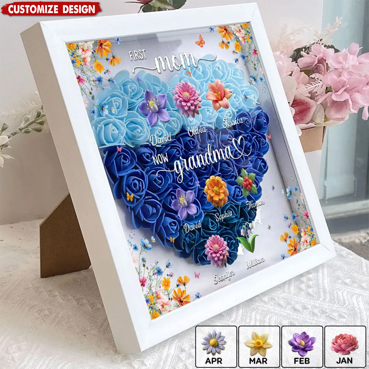 First Mom Now Mama - Personalized Custom Flower Shadow Box