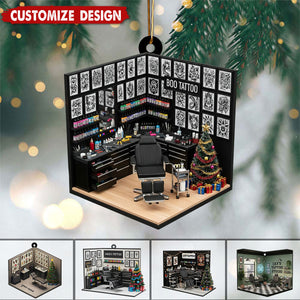 Personalize Tattoo Studio Christmas Ornament - Gift For Tattoo Artist