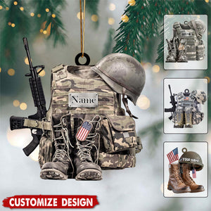 Army Uniform Ornament, Boots & Hat Personalized Ornament, Gift For Dad, Soldier, Veterans, Gift For Dad