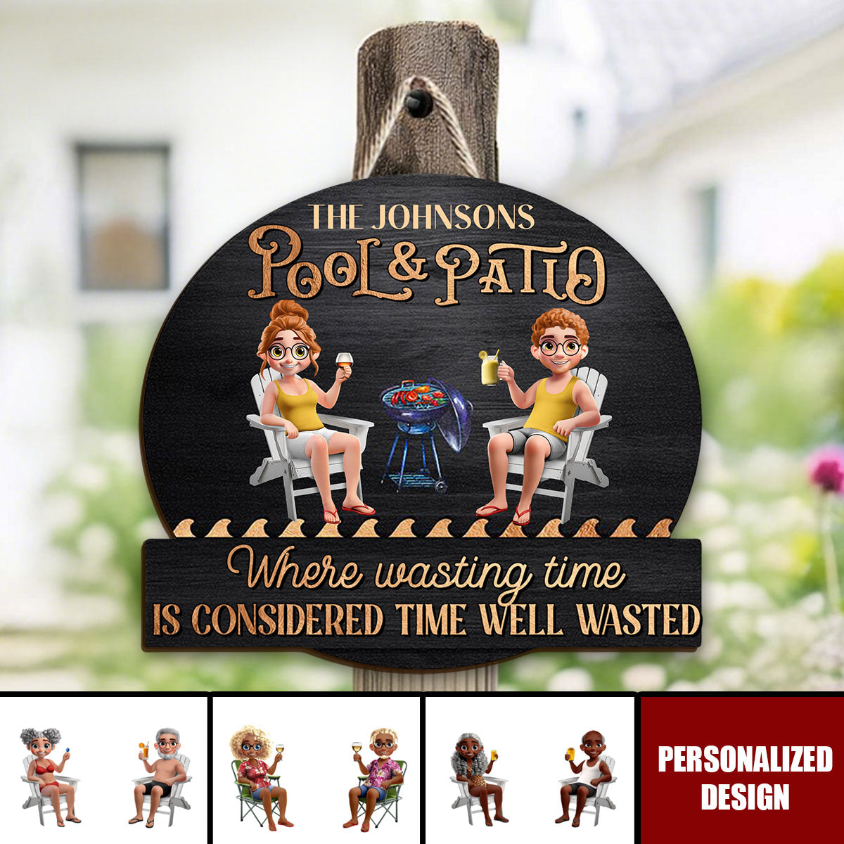 Couple Poolside Paradise Relax Enjoy 3D Effect - Personalized Shaped Wood Sign