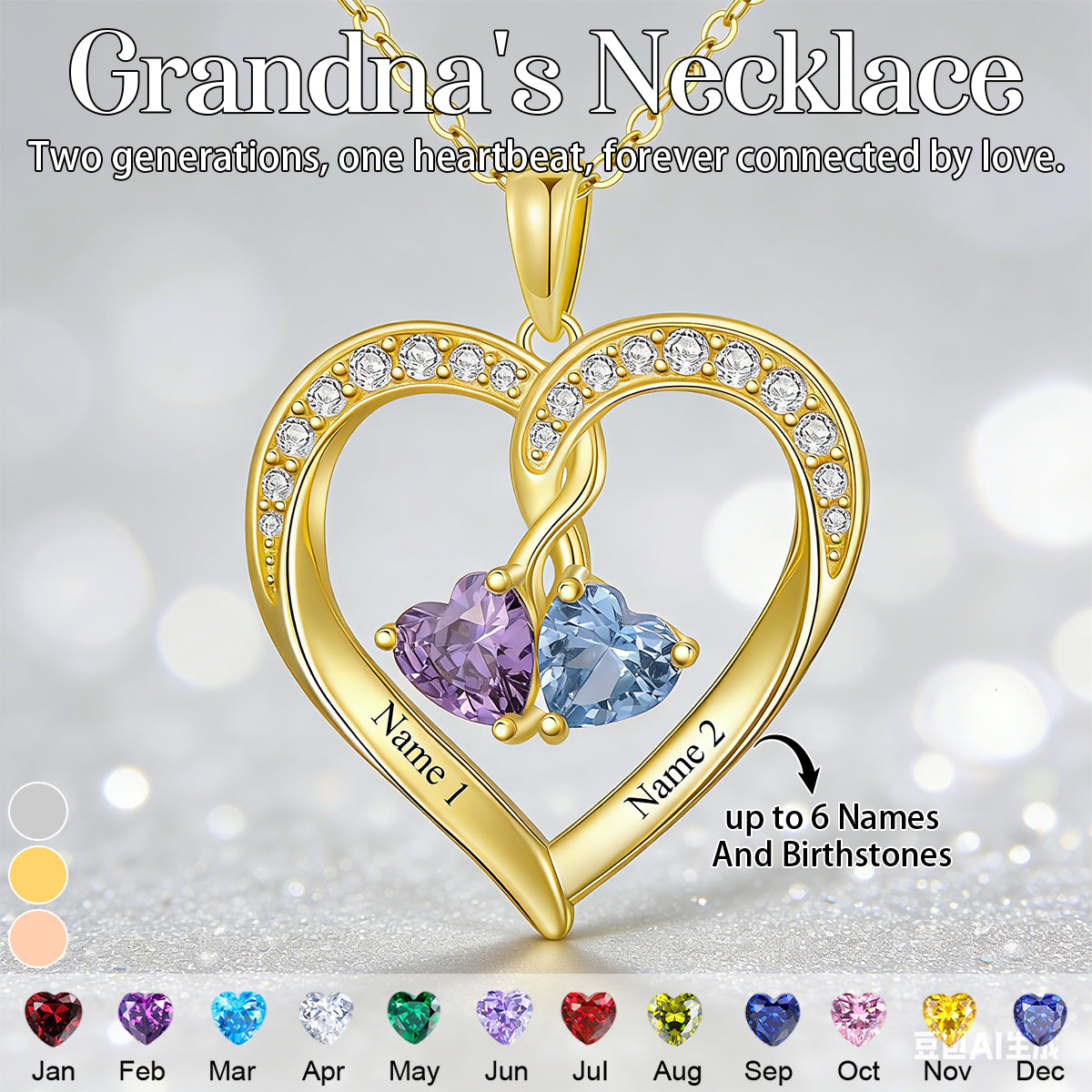 Personalized Birthstone Heart Necklaces-Mothers Day Gifts for Mom Wife Her