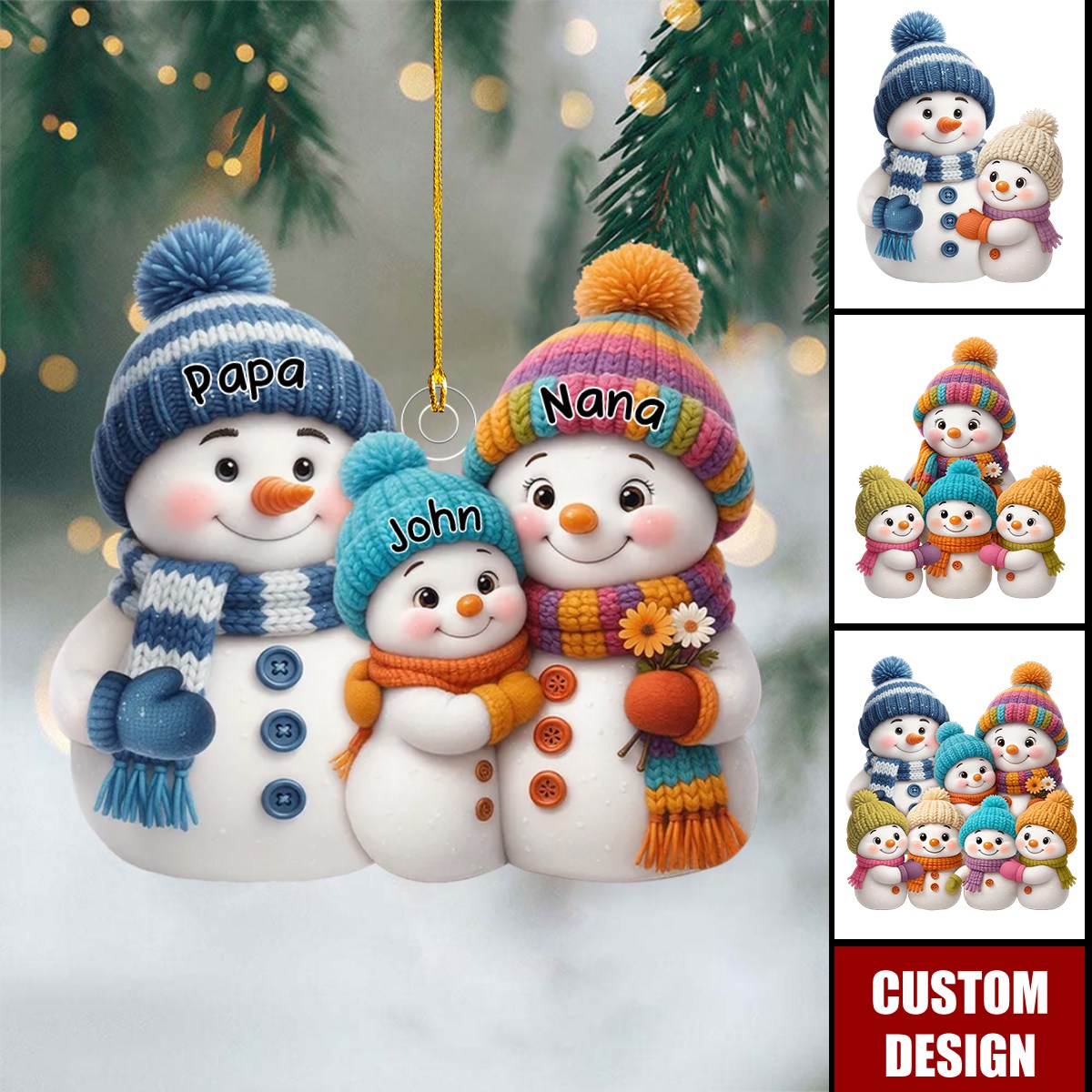 Personalized Snowman Christmas Ornament - Gift for Grandma Grandpa