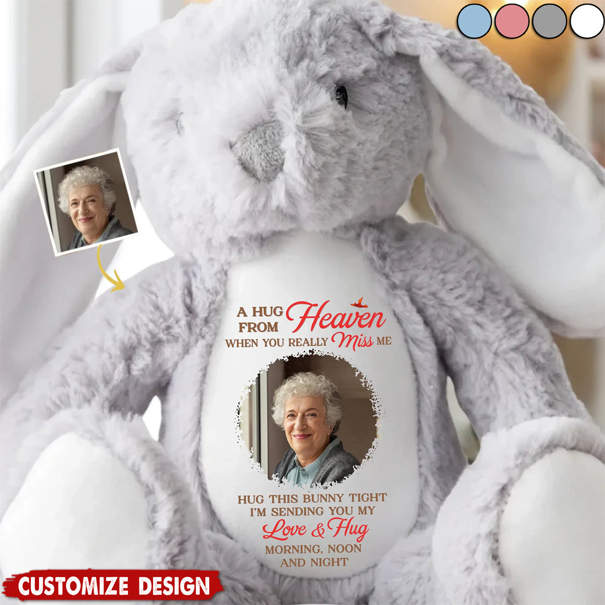 When You Miss Me, I’m Near - Memorial Personalized Photo Easter Bunny Plush - Sympathy Gift For Family Members