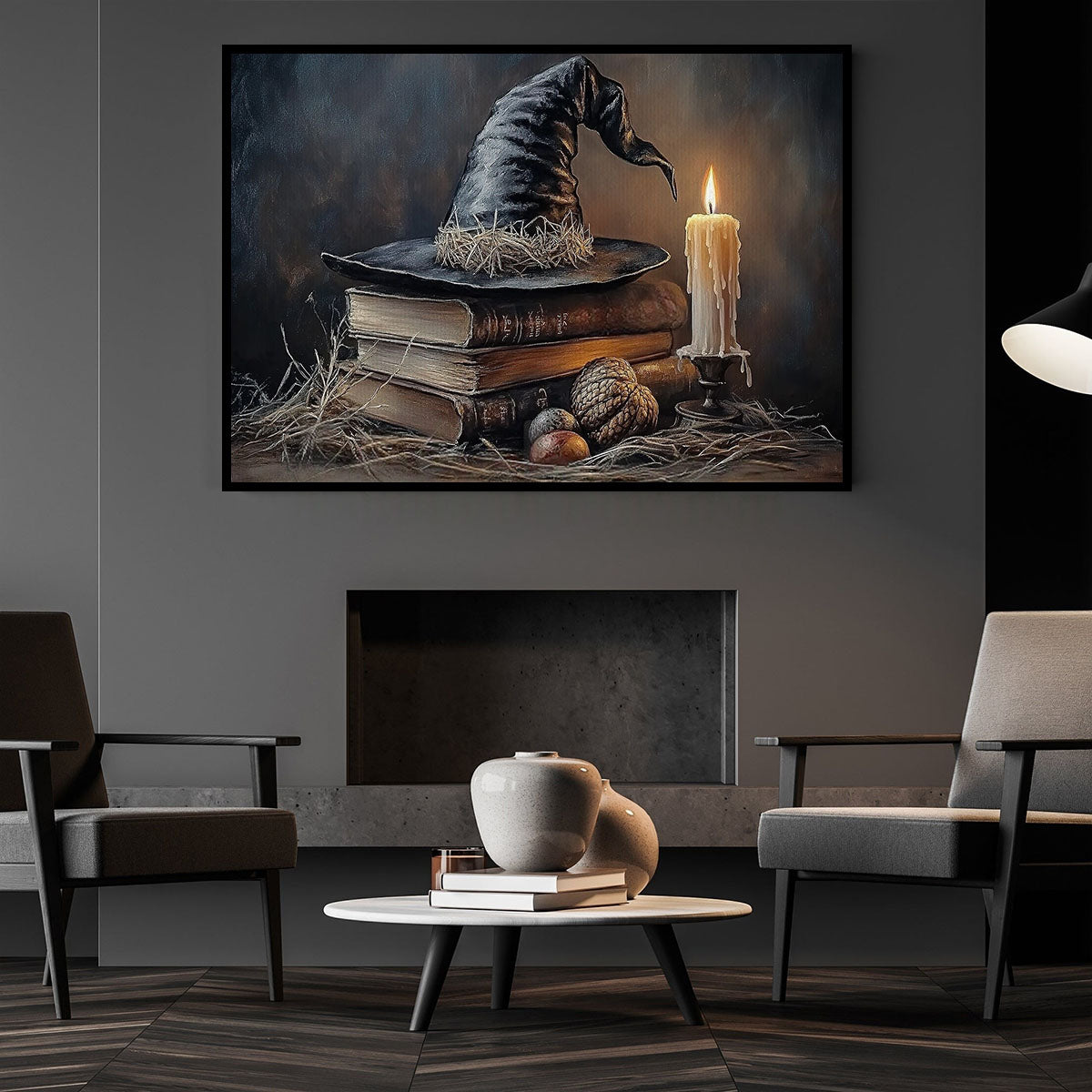 Halloween Witch Book Canvas Painting, Witch’s Spellbound Library Wall Art Decor, Spooky Season Poster Gift For Witch Lovers