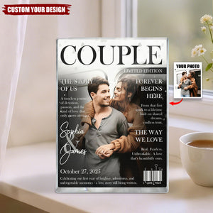 Personalized Love Story Couple Magazine Acrylic Block Plaque - Gift For Romantic Couple
