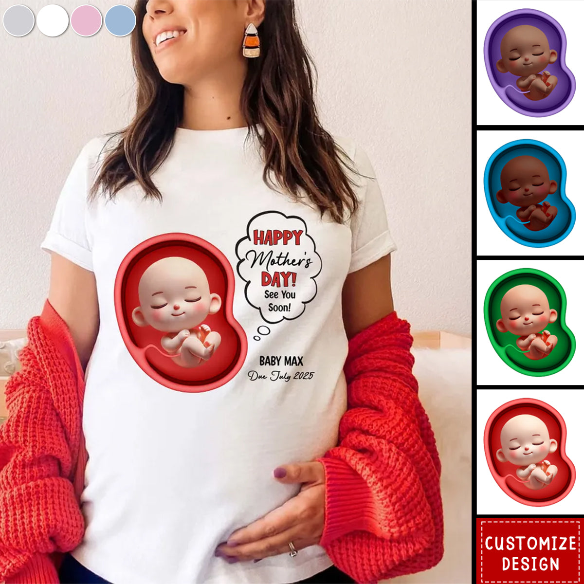 Happy Mother's Day Mommy See You Soon From Baby Personalized Pregnancy Reveal Shirt