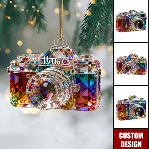 Personalized camera-themed colorful crystal ornaments