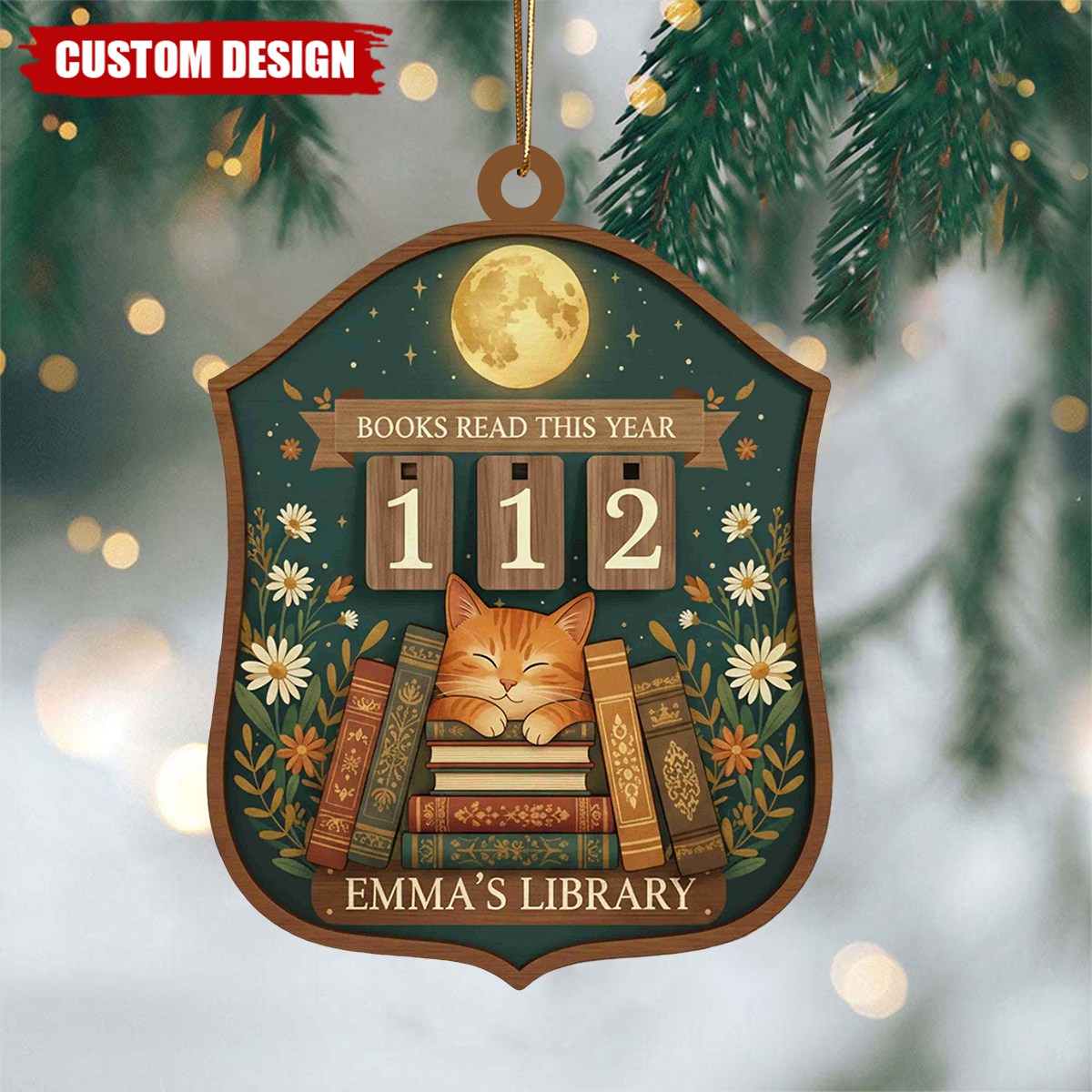 Personalized Cat Reading Christmas Ornament, Gift for Book Lovers and Readers