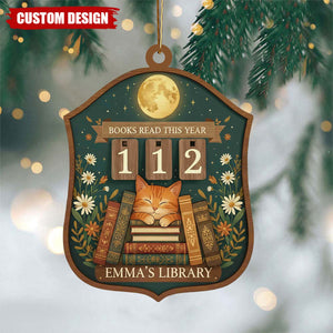 Personalized Cat Reading Christmas Ornament, Gift for Book Lovers and Readers