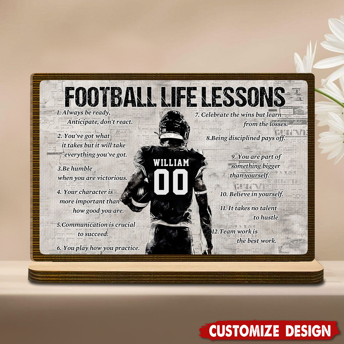 Personalized Football Life Lessons Wooden Plaque -Gift for American Football Lovers