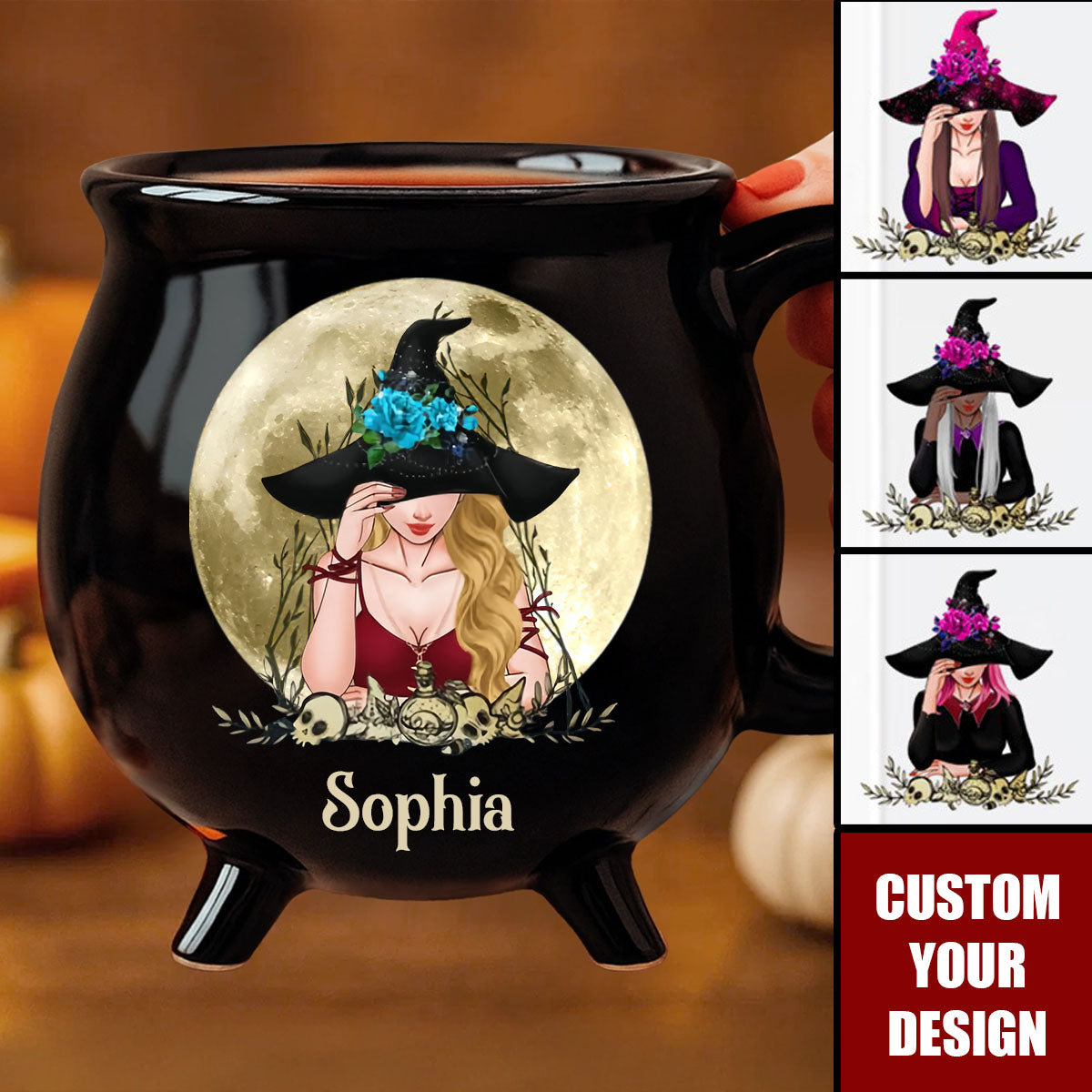 Midnight Magic - Custom 12oz Ceramic Cauldron Coffee Mug - Personalized Halloween Witchy Gifts For Besties, Sisters, BFF, Family, Yourself