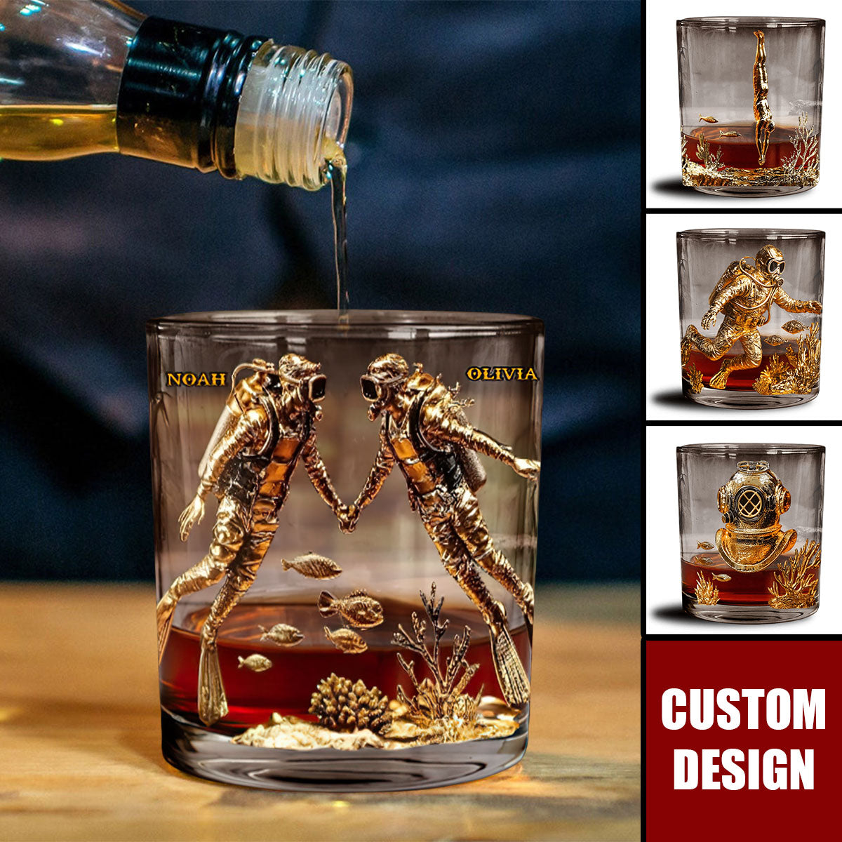 Scuba Diving Lovers Gift - Personalized Scuba Diving Whiskey Glass