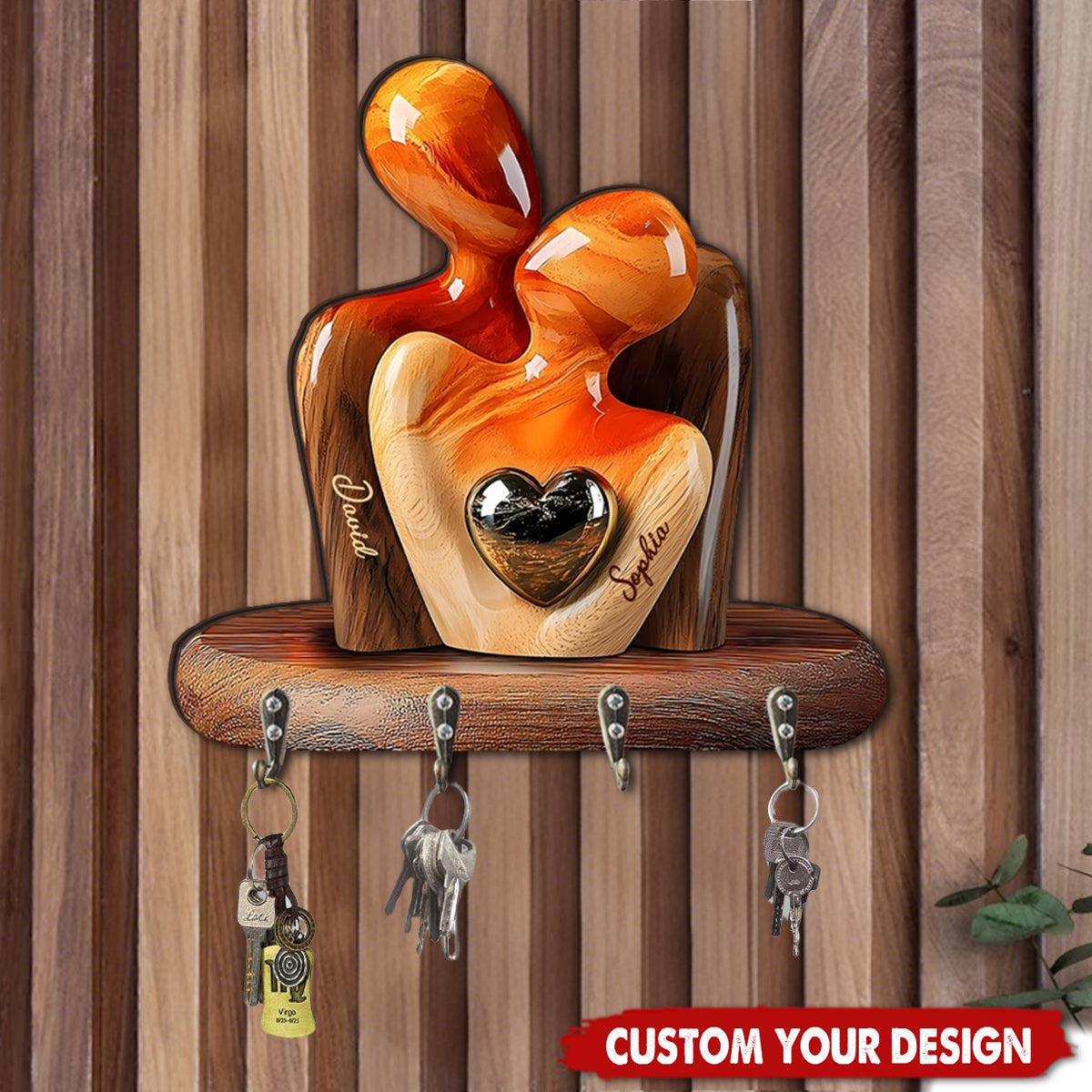 Elegant Couple Statue with Heart Inlay - Personalized Shaped Key Rack