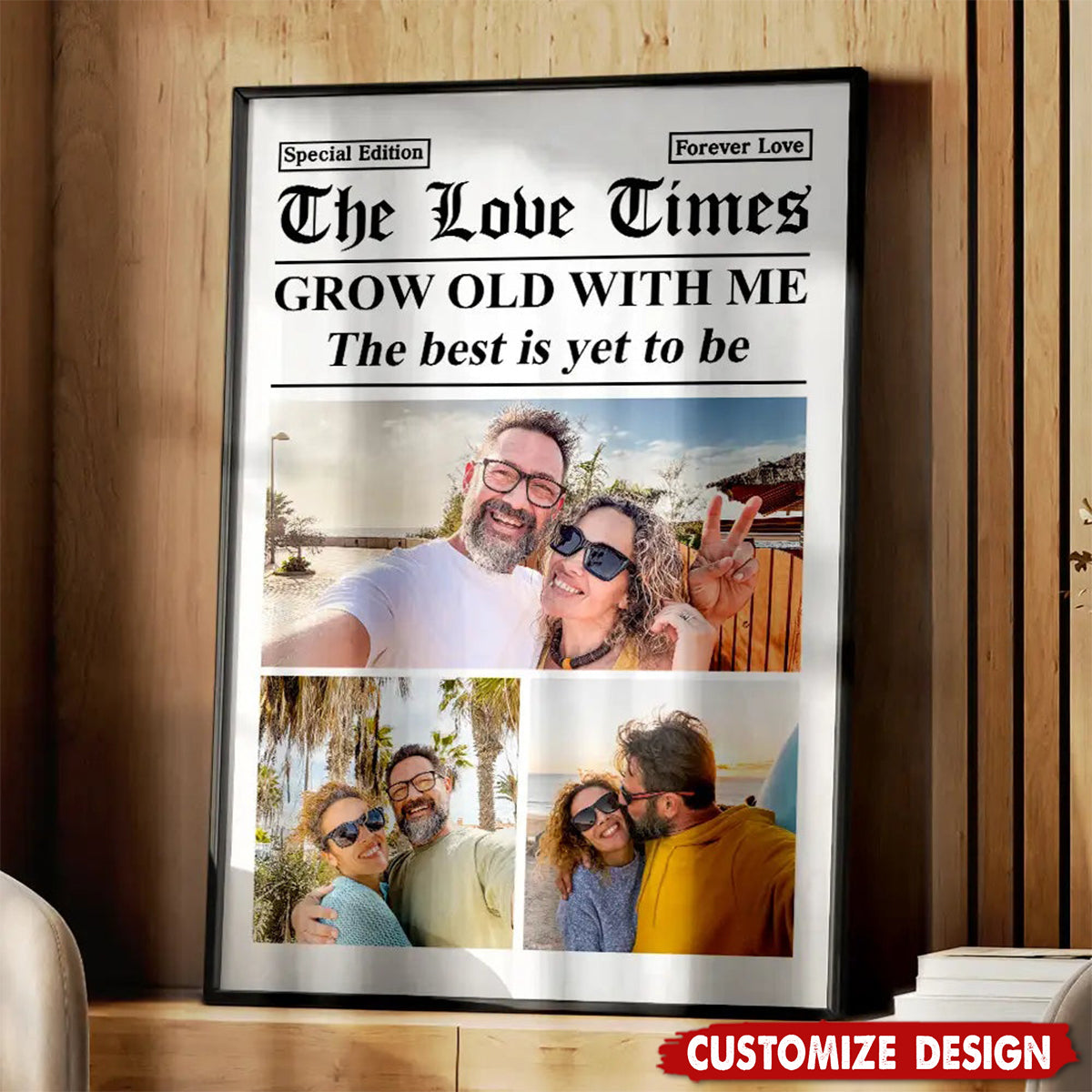 Personalized The Love Times Newspaper Themed Romantic Couple Poster -  Gift for Couples