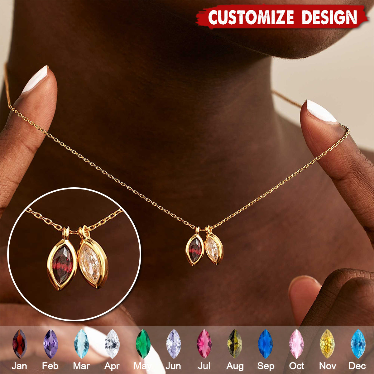 Personalized Leaf Birthstone Necklace - Gift For Mom Grandma