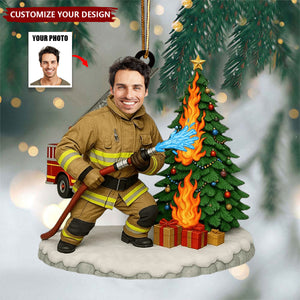 Personalized Photo Firefighter Christmas Ornament - Gift For Fireman