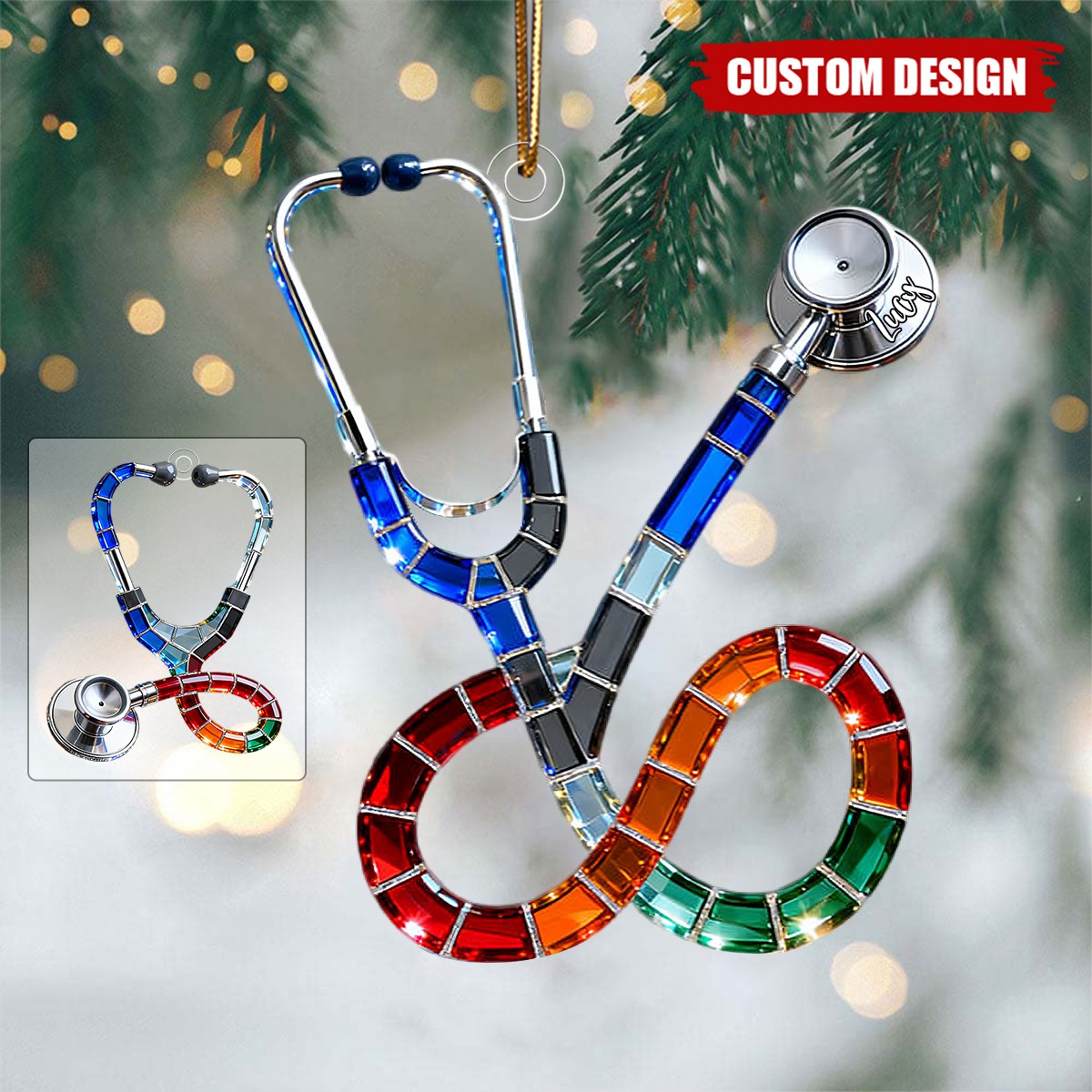 Personalized Stethoscope Themed Christmas Ornament