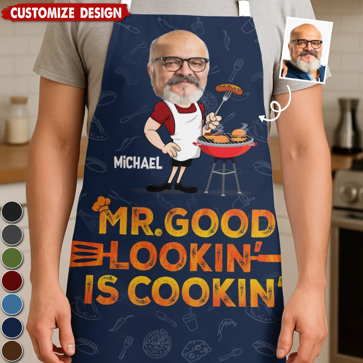 Custom Photo Mr. Good Looking Is Cooking - Family Personalized Apron - Father's Day, Gift For Dad, Grandpa