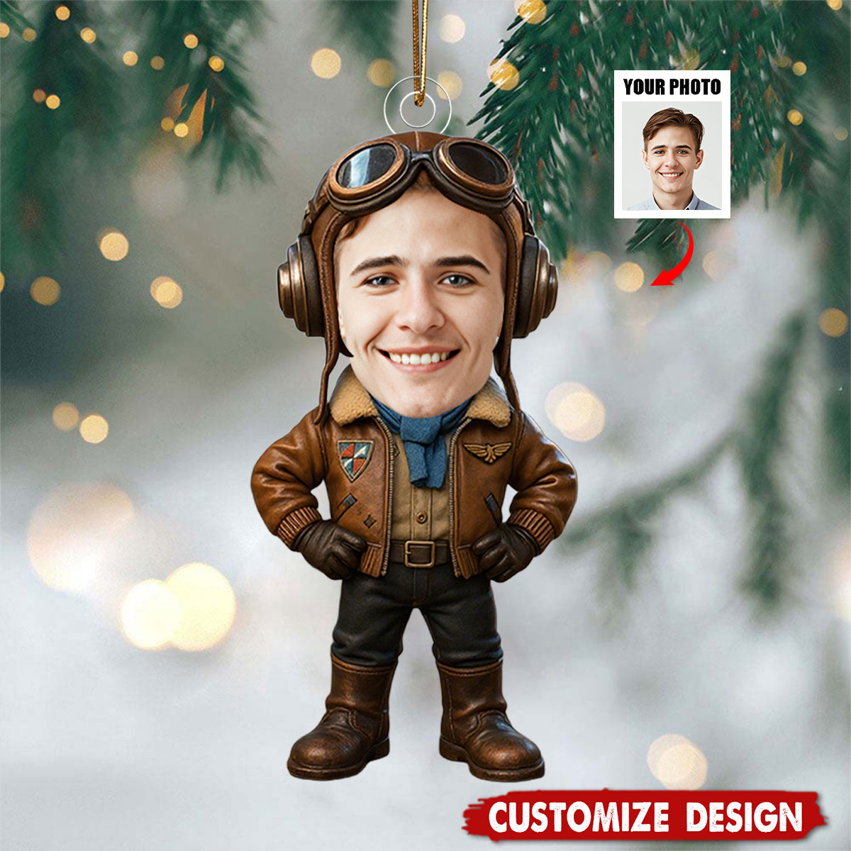 Personalized Upload Photo Face Pilot Ornament