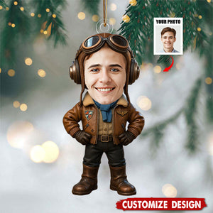 Personalized Upload Photo Face Pilot Ornament