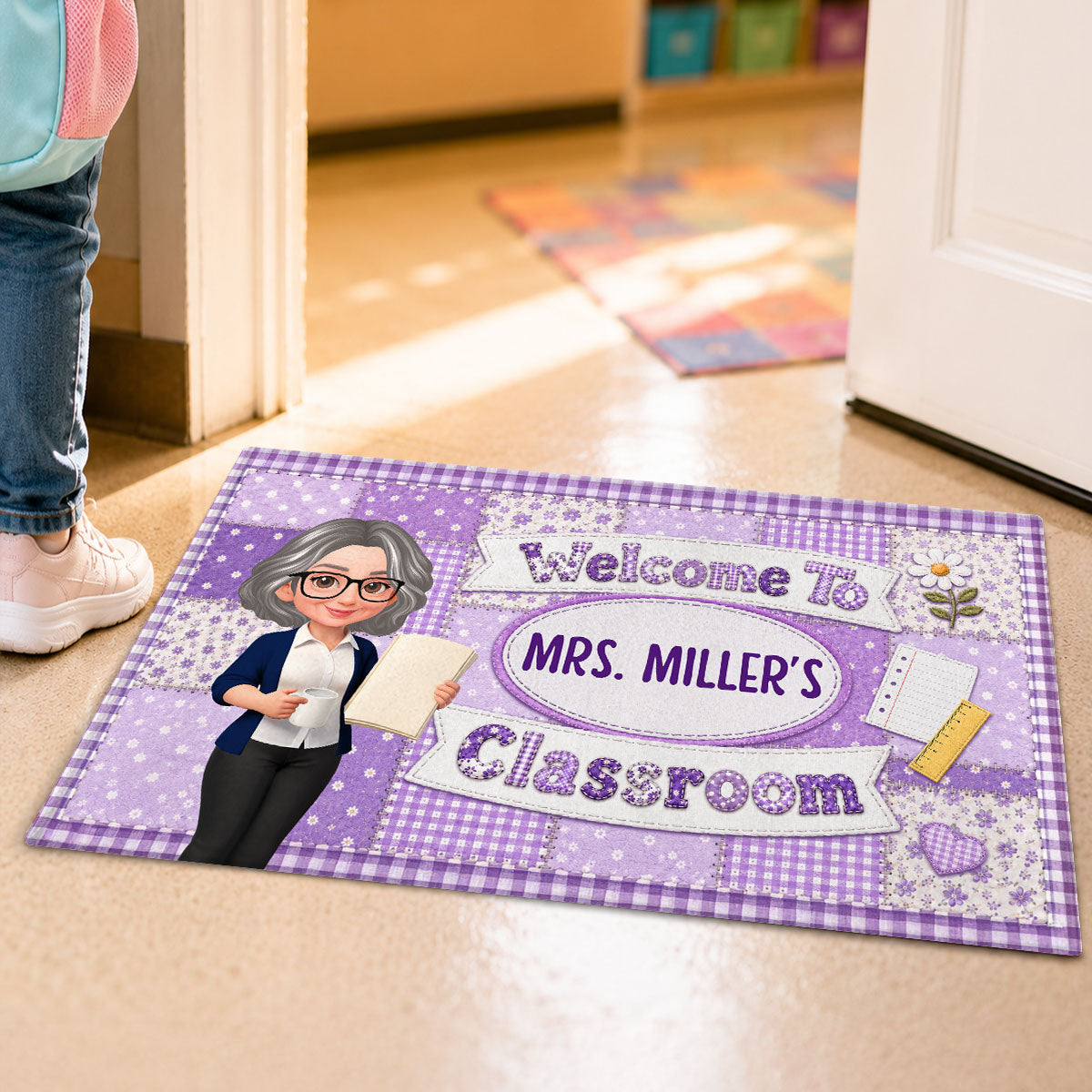 Pastel Floral Teacher Welcome To Classroom - Personalized Doormat - Back To School Gift