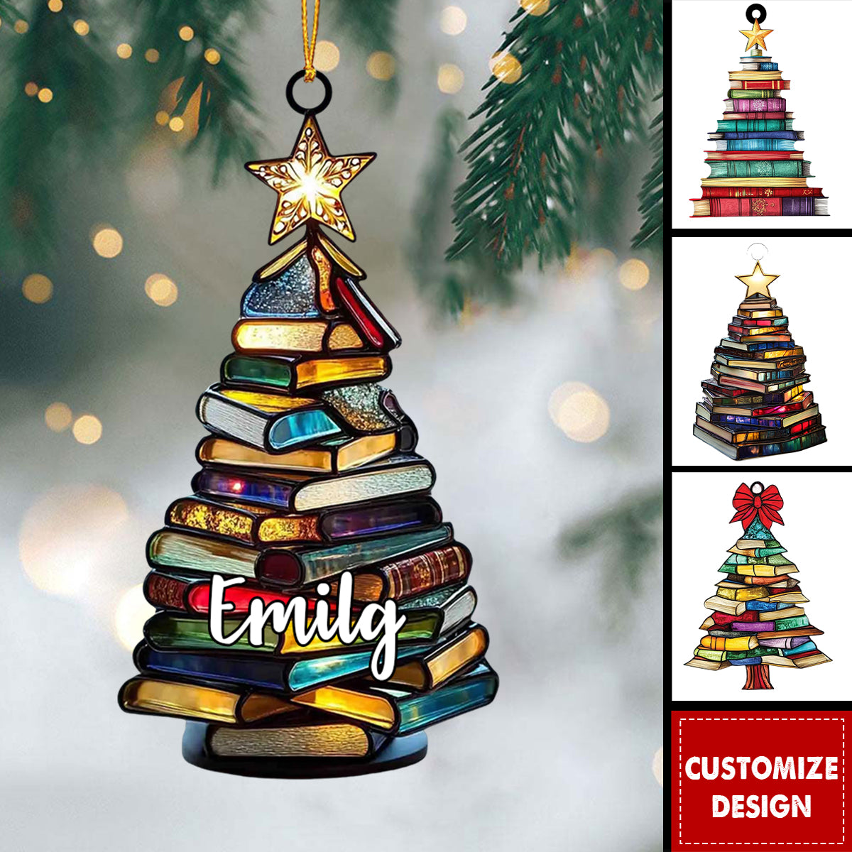 Book Tree Christmas Personalized Acrylic Ornament - Gift For Reading Lovers