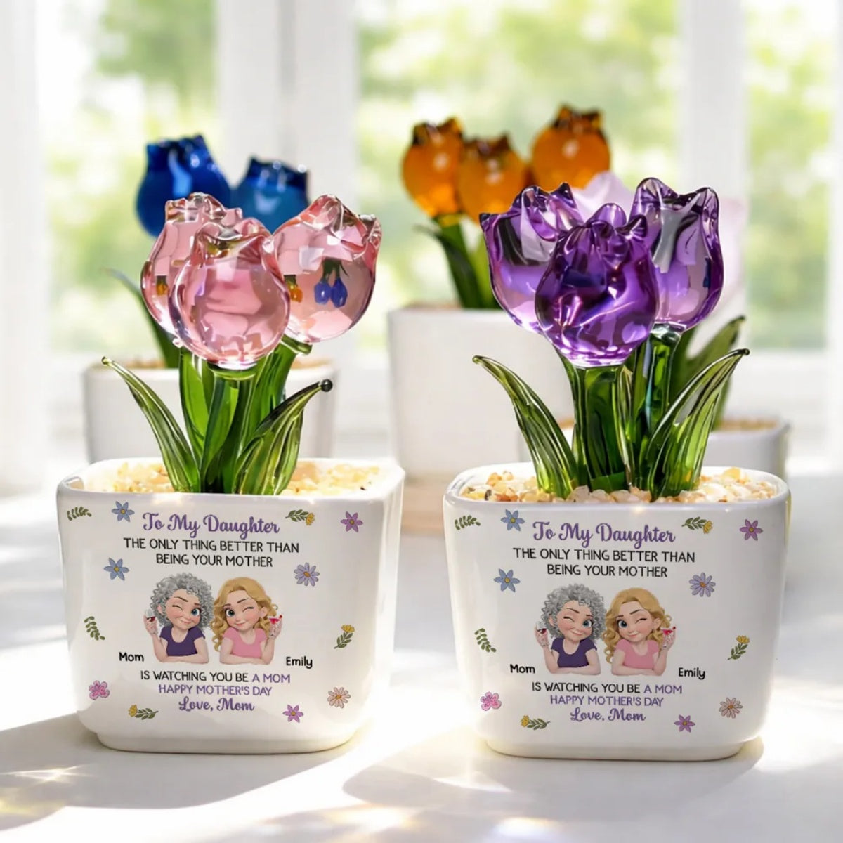 Linked Together Cartoon - Personalized Custom Glass Everlasting Tulips
