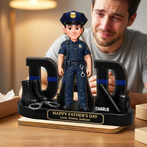 Proud American Police Officer Dad - Personalized Wooden Plaque - Father's Day Gift For Dad