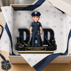 Proud American Police Officer Dad - Personalized Wooden Plaque - Father's Day Gift For Dad