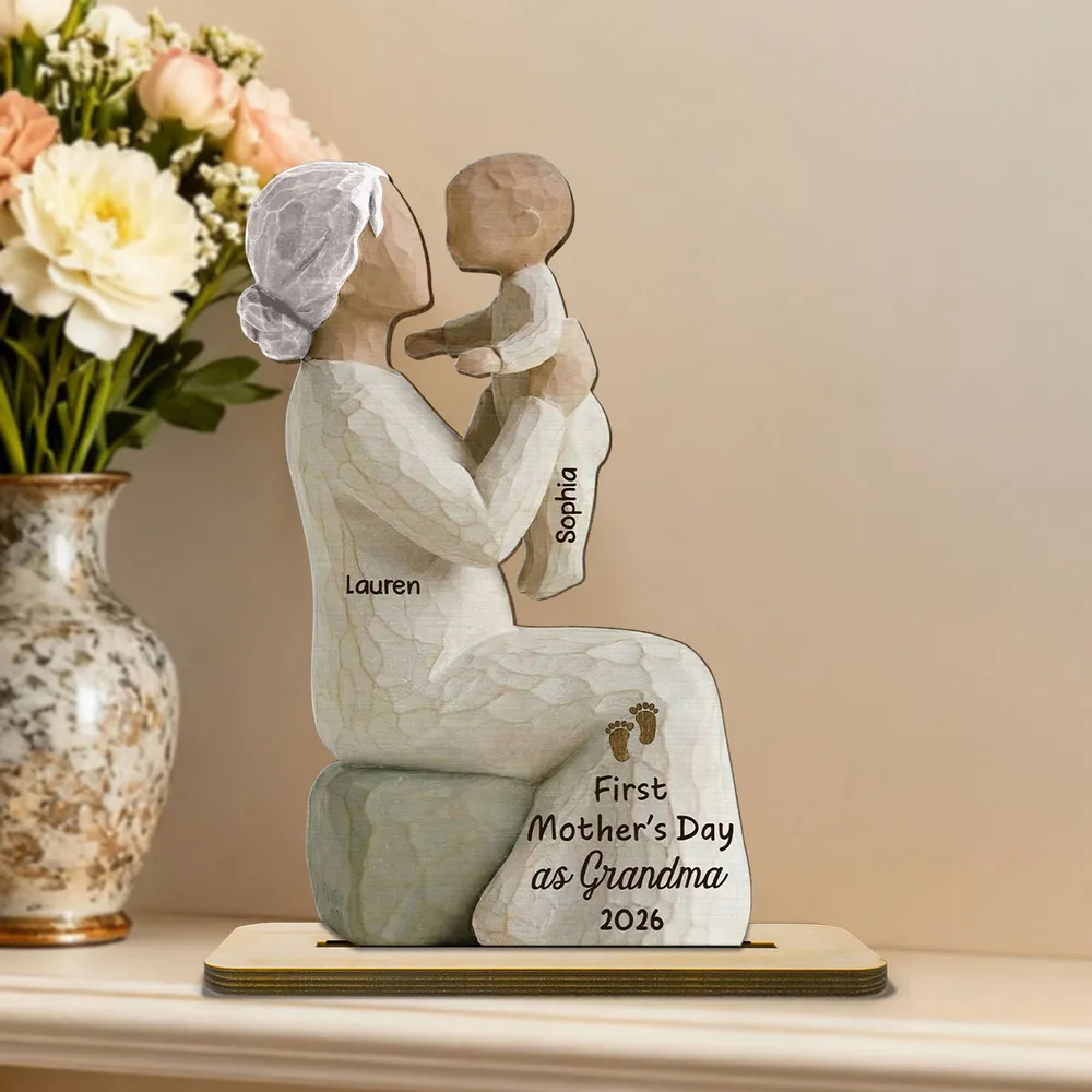 First Mother's Day As Mom Grandma - Personalized 2-Layered Wooden Plaque