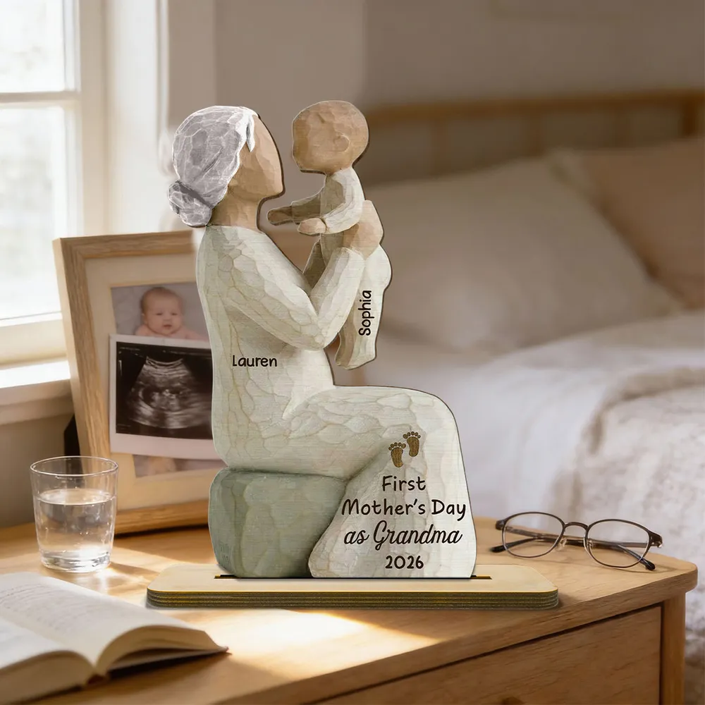 First Mother's Day As Mom Grandma - Personalized 2-Layered Wooden Plaque