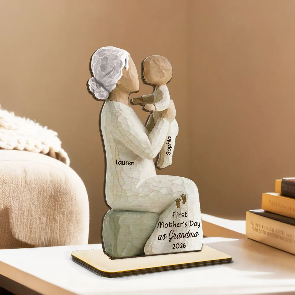 First Mother's Day As Mom Grandma - Personalized 2-Layered Wooden Plaque