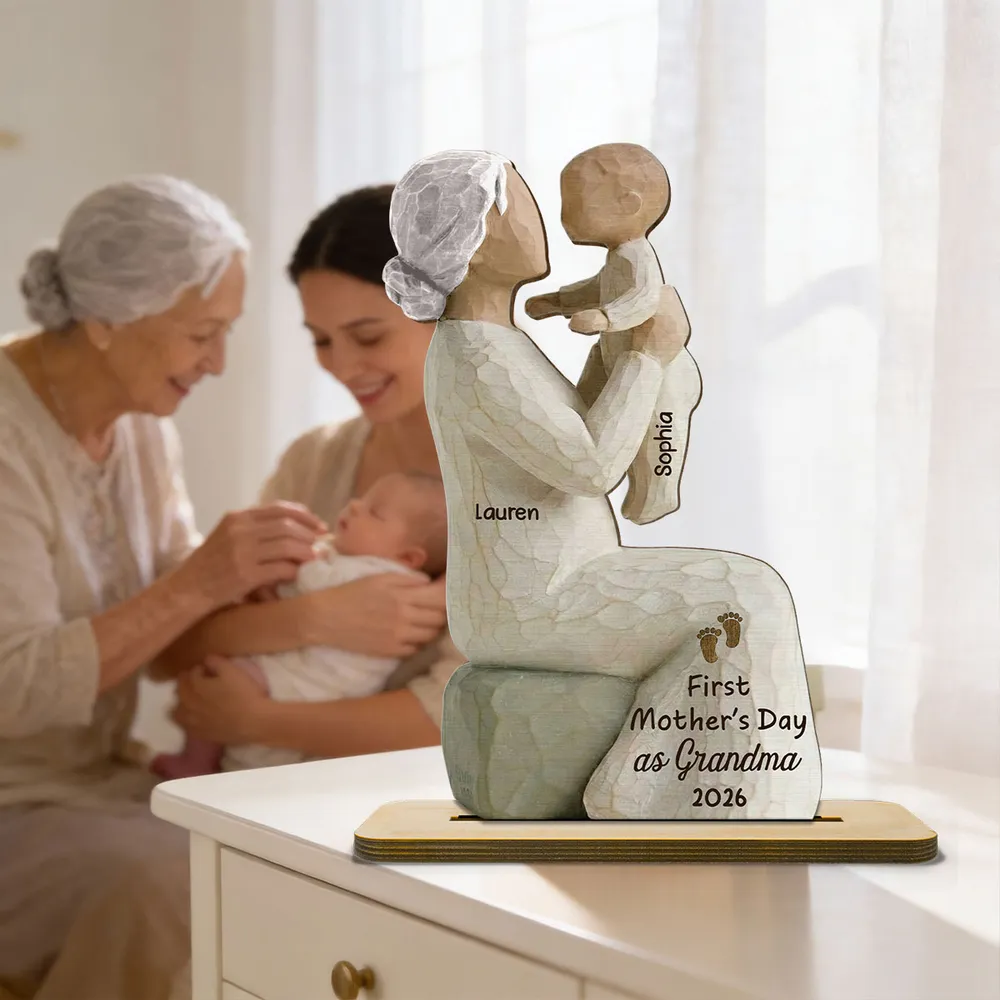 First Mother's Day As Mom Grandma - Personalized 2-Layered Wooden Plaque