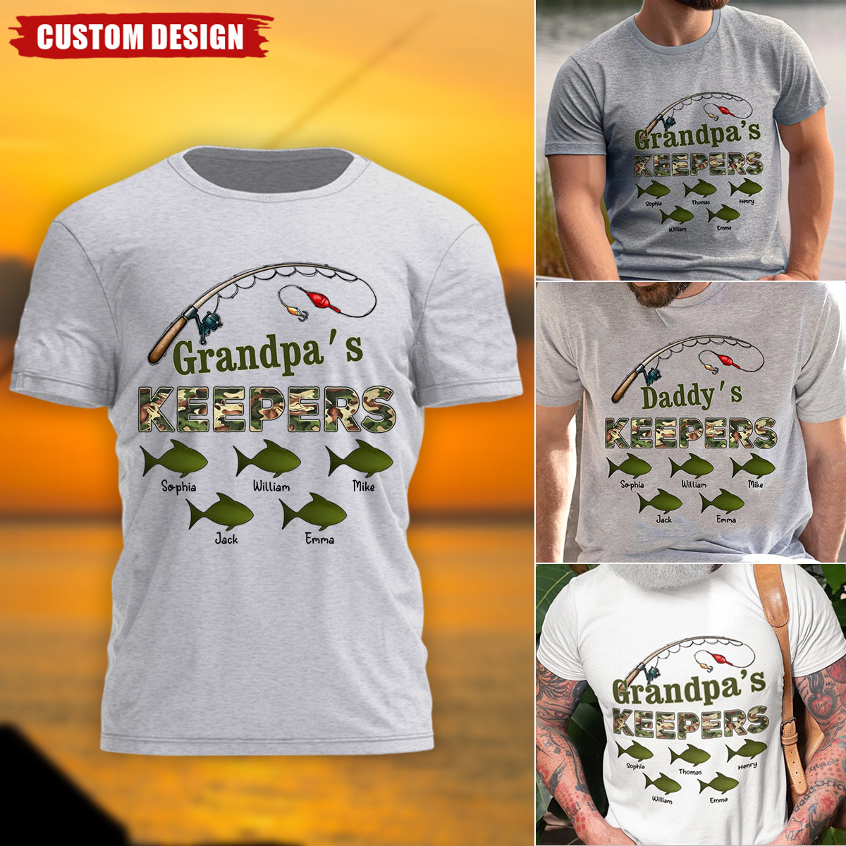 Grandpa's Keepers Camouflage Pattern Fishing Personalized Shirt, Father's Day Gift For Husband, Dad, Grandpa