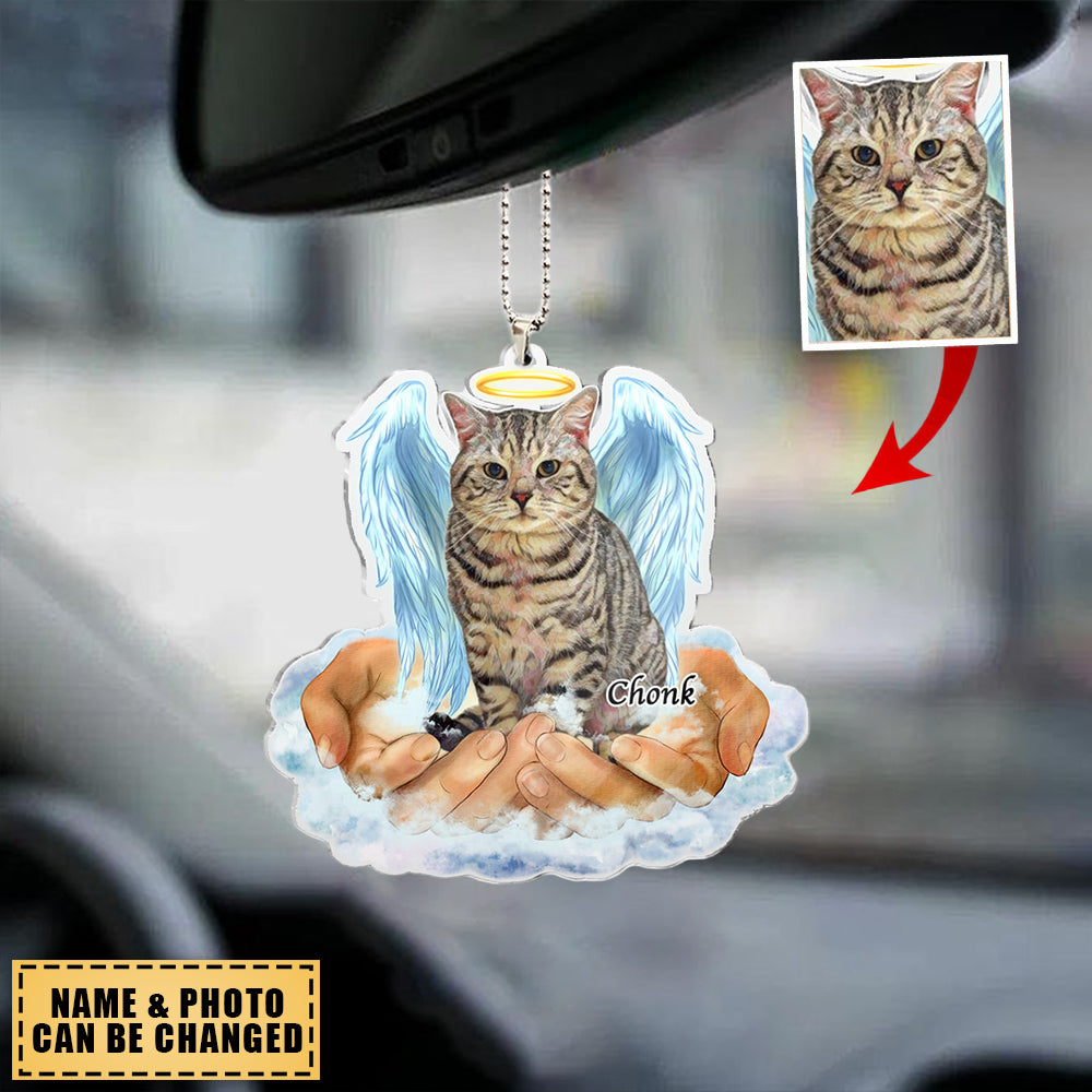 Pet Lovers Gifts - In The Hands Of God - Custom Acrylic Memorial Ornament Upload Photo