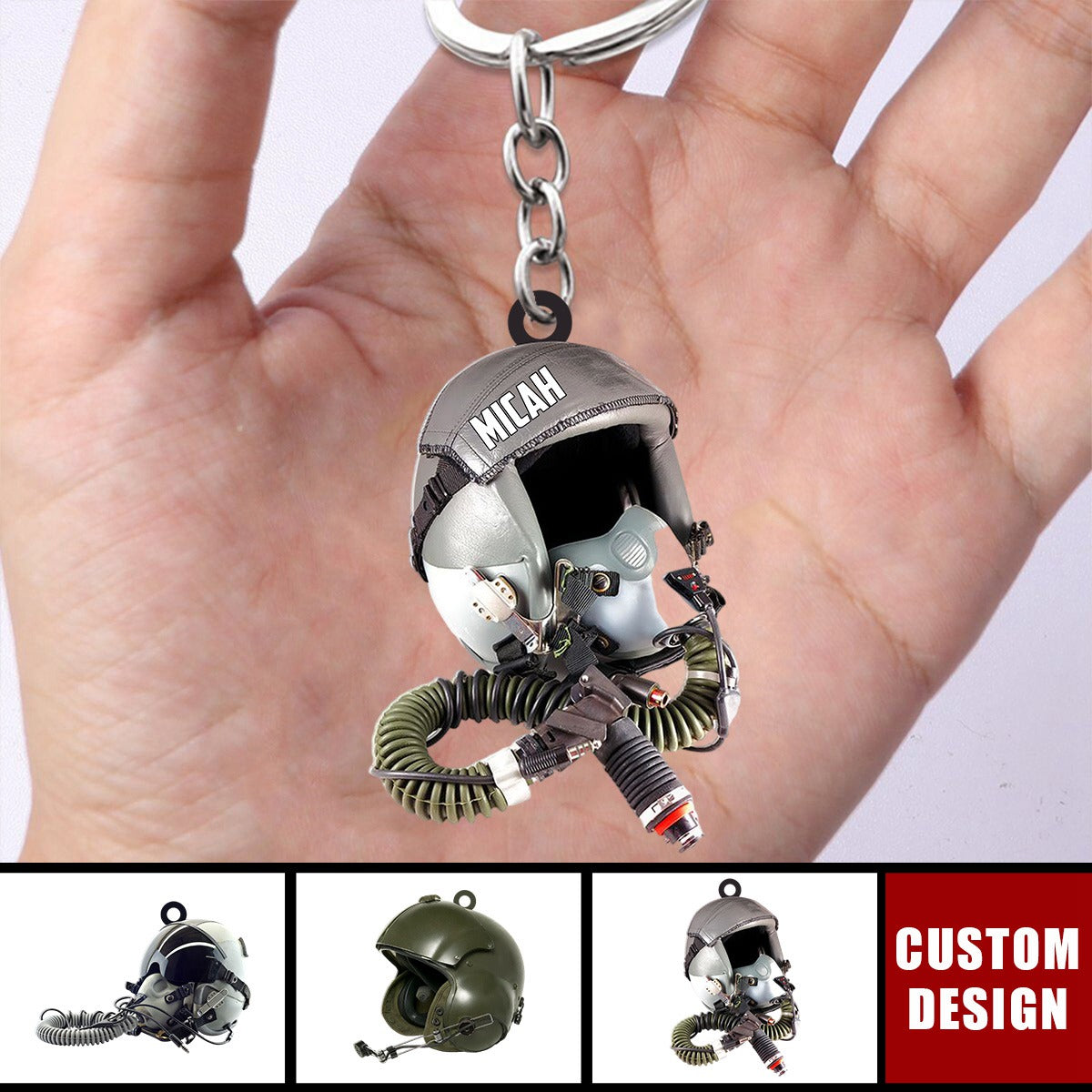 Personalized Military Flight Helmet Keychain