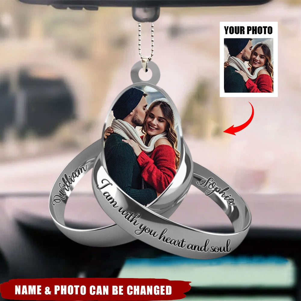 Personalized Photo Couple Silver Rings Acrylic Car Hanging Ornament