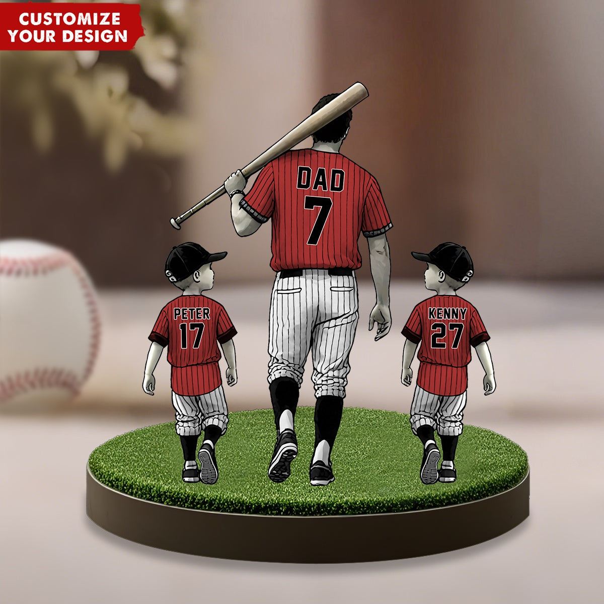 Baseball Dad And Kids - Personalized Acrylic Plaque, Father's Day Gift for Dad, Gift for Husband